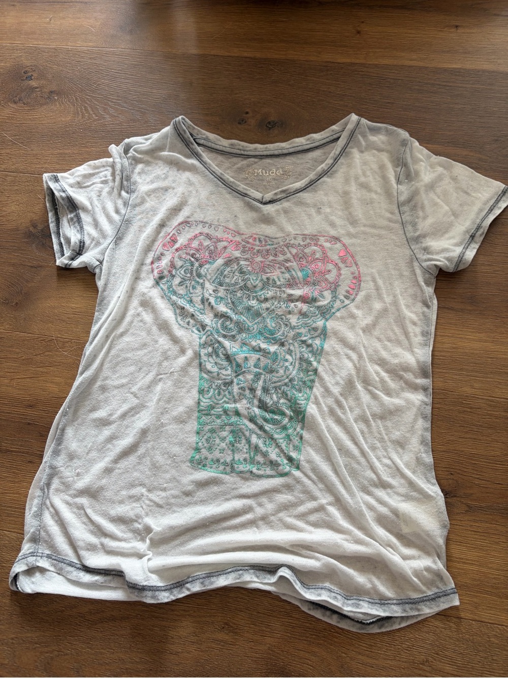 Kids Gray V-Neck Tee with Pink & Teal Elephant Graphic